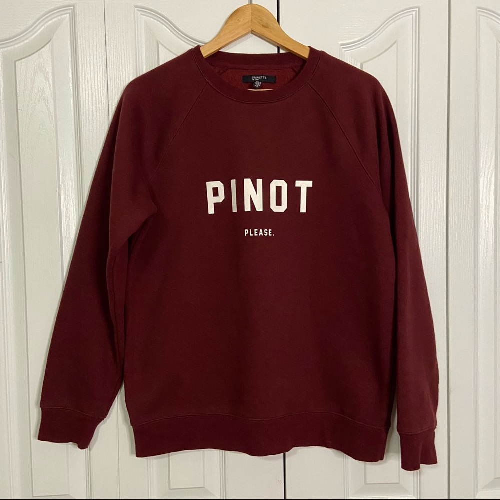 Brunette The Label “Pinot Please” burgundy crewneck sweatshirt Size M/L - Picture 3 of 6